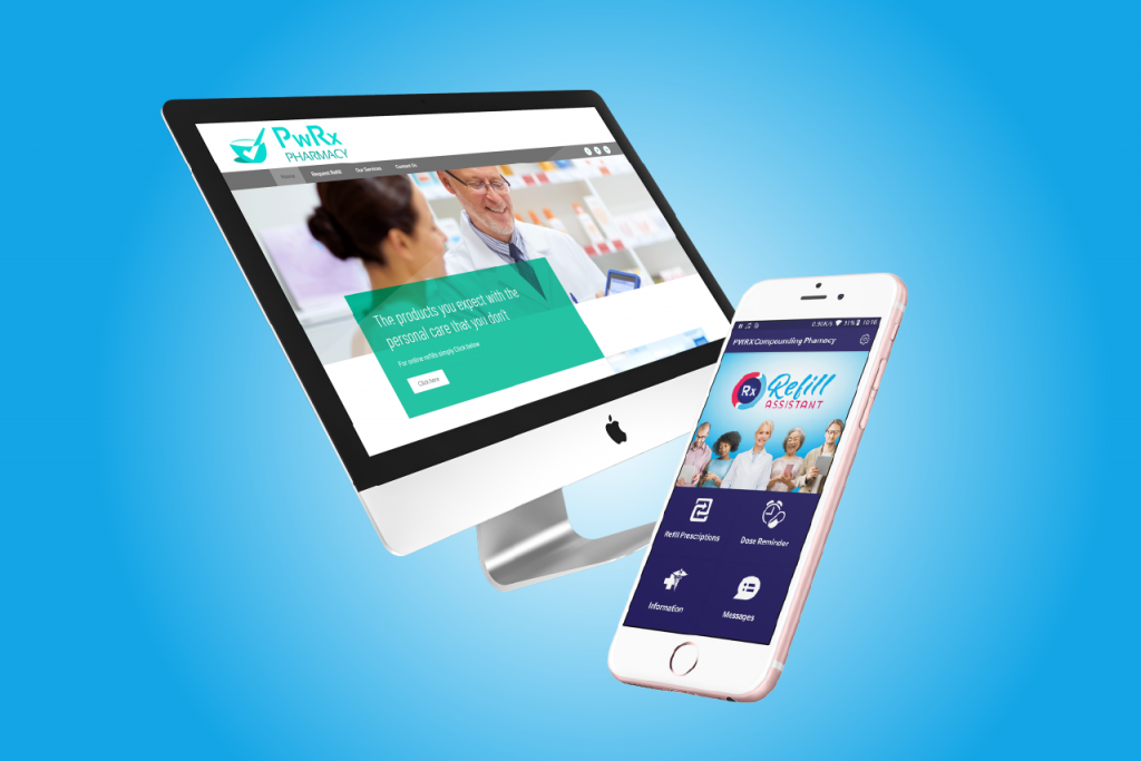 Price Plan Tier one , Refill Assistant branded mobile and a computer screen with Pharmacy website
